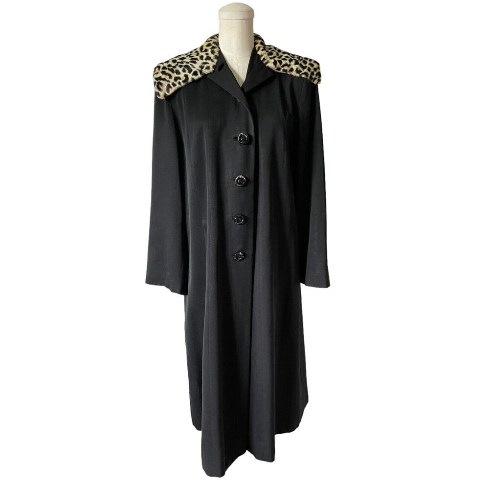 Vintage 40s Stylecraft Bon Marche Crepe Blend Lined Faux Leopard Fur Collar Coat